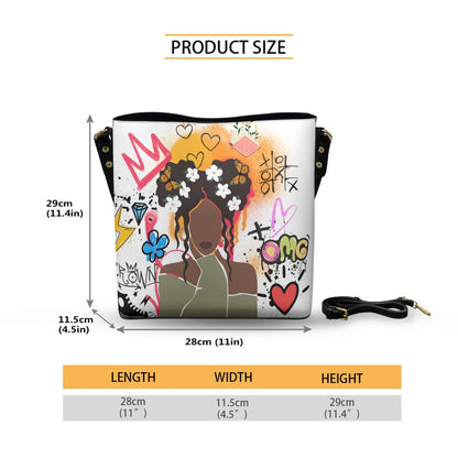 Graphic Afro Art Themed Minimalist Square Crossbody Bucket Bag