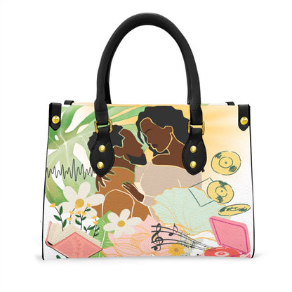Black Love Art Themed Women's Tote Bag With Black Handle