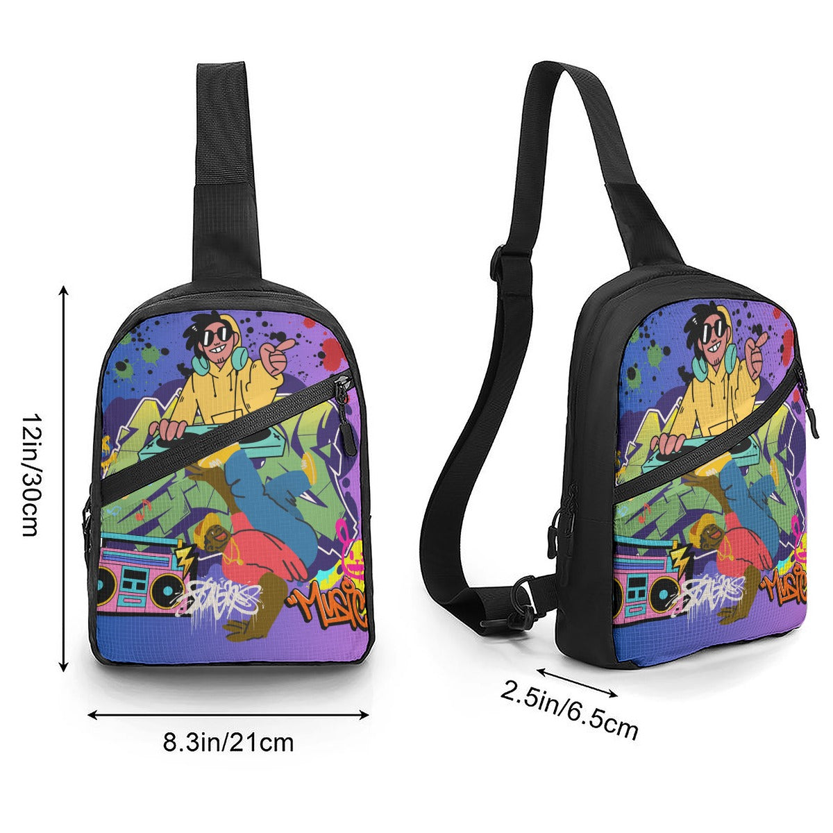 B-Boy and DJ Themed Colorful Graphic Folding chest bag