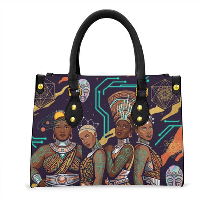 Afro-Futurism Themed Graphic Tote Bag With Black Handle