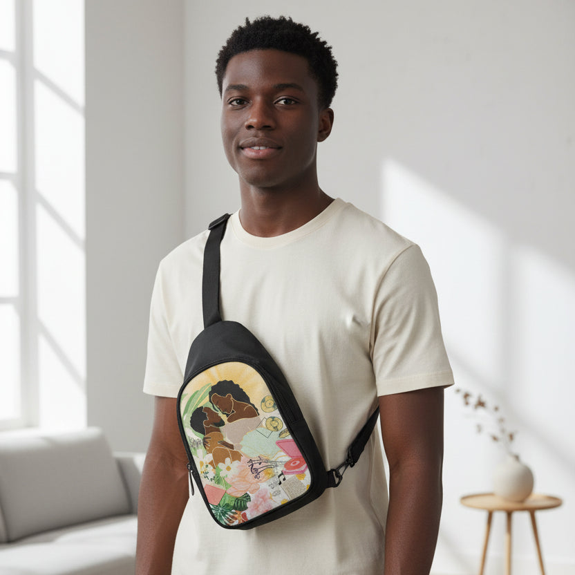 Afro Couple Love Graphic Chest Bags