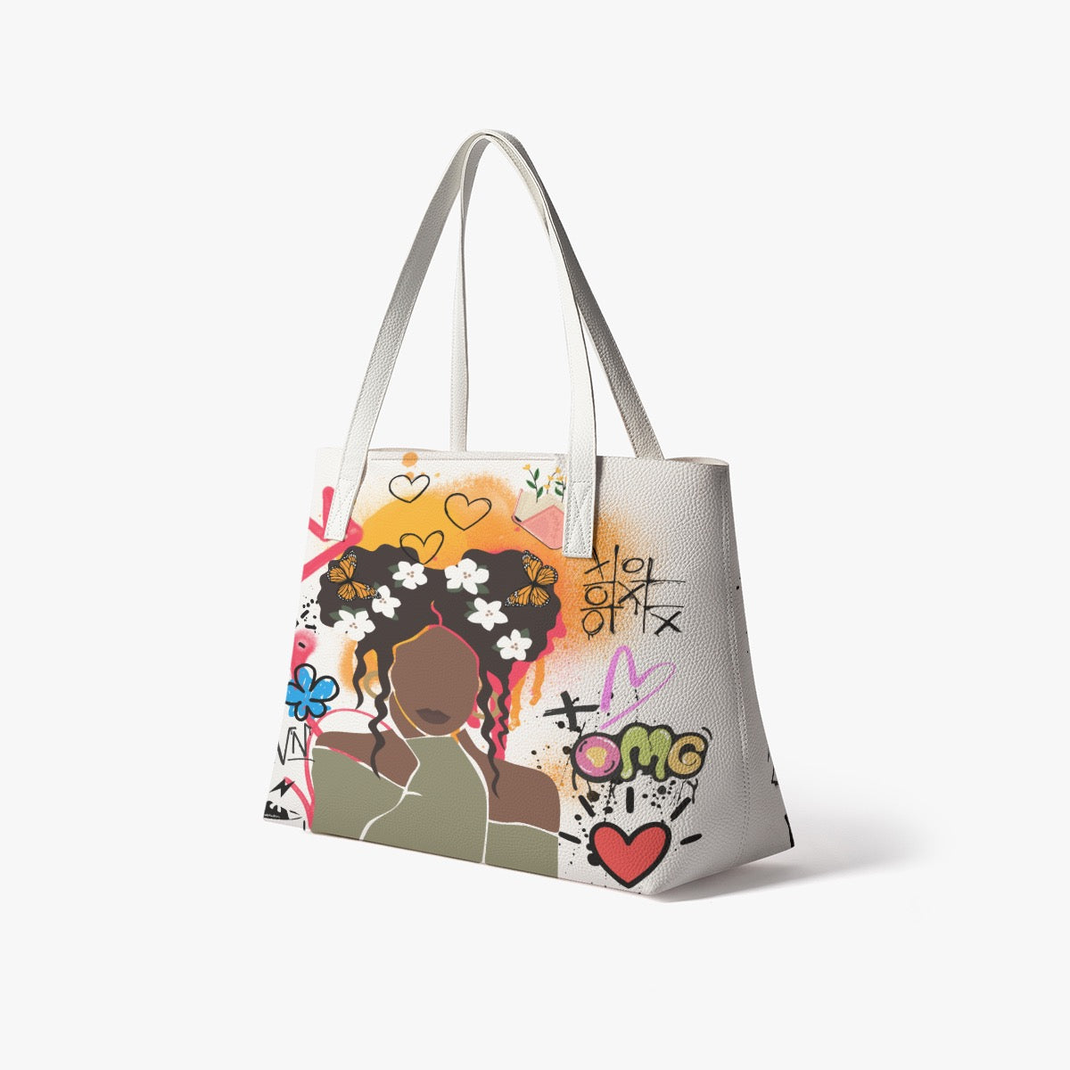 Afro Love & Music Themed Stylish PU Leather Tote Bag