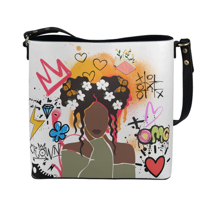 Graphic Afro Art Themed Minimalist Square Crossbody Bucket Bag