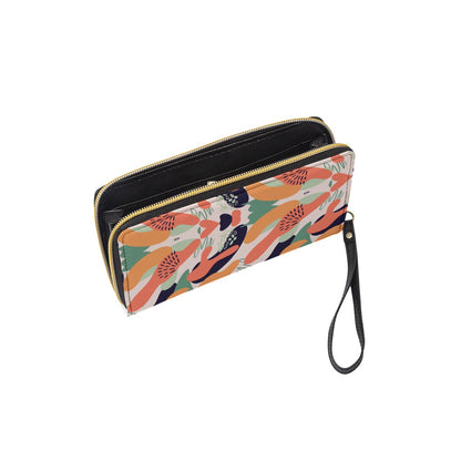 Colorful Patterned Long Wallet With Black Hand Strap