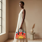Women’s Tote Bag featuring a Colorful Tile-inspired Pattern and Black Handles Yoycol