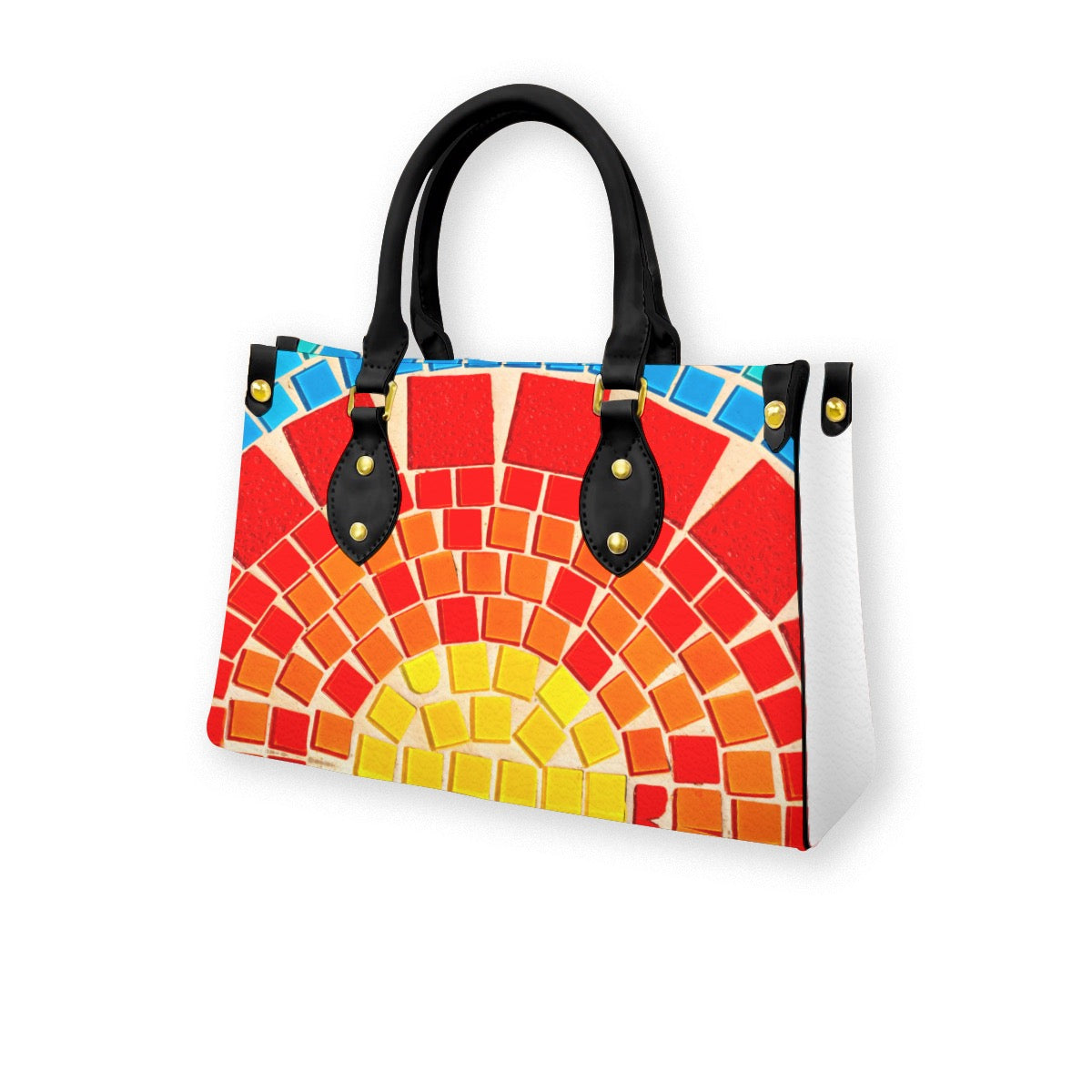 Colorful Tile Themed Women's Tote Bag With Black Handle
