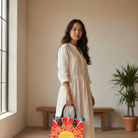 Colorful Tile Themed Women's Tote Bag With Black Handle