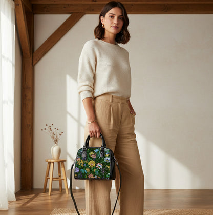 Vintage Inspired Floral Themed Handbag With Single Shoulder Strap