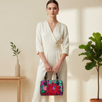 Classic Barrel-Shaped Handbag in PU Leather Featuring  All-Over Colorful Floral Print Yoycol