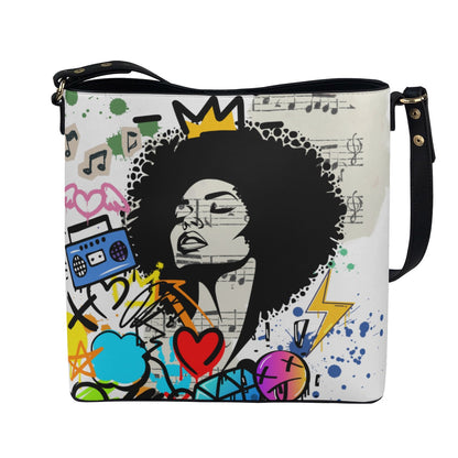Graffiti Black Art Themed Graphic Minimalist Square Crossbody Bucket Bag