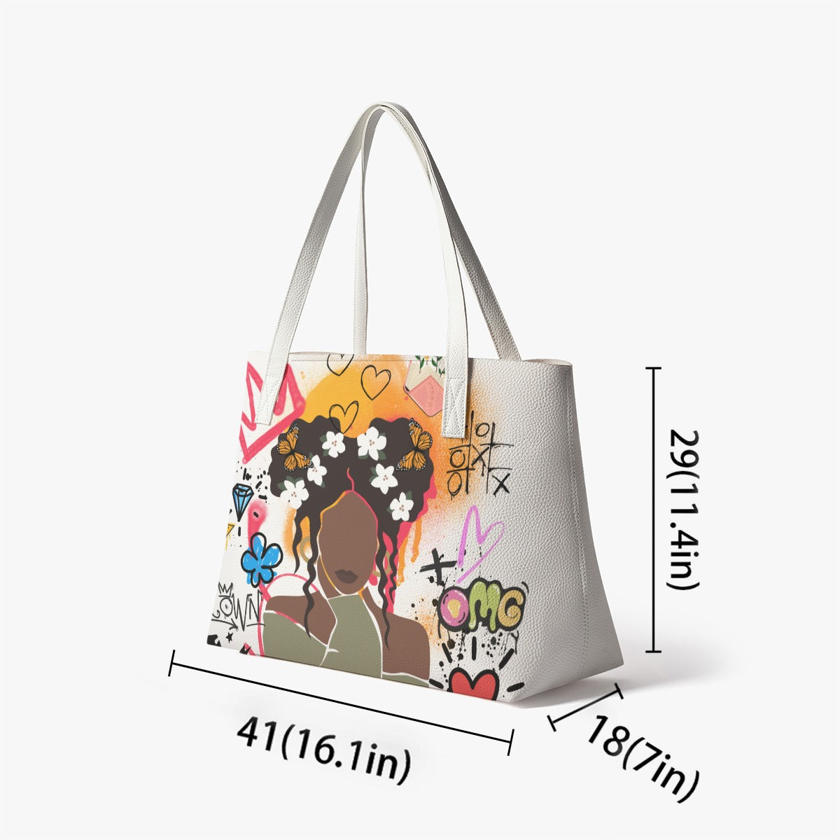 Afro Graffiti Art Graphic Stylish PU Leather Tote Bag