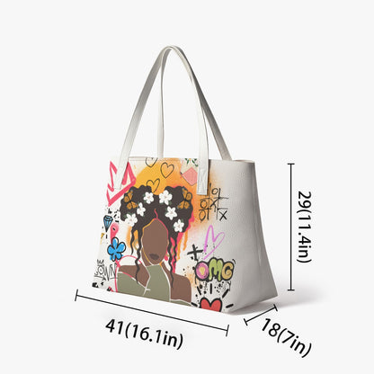 Afro Graffiti Art Graphic Stylish PU Leather Tote Bag
