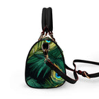 Classic Barrel-Shaped PU Leather Handbag Featuring a Peacock Feather-Inspired Design