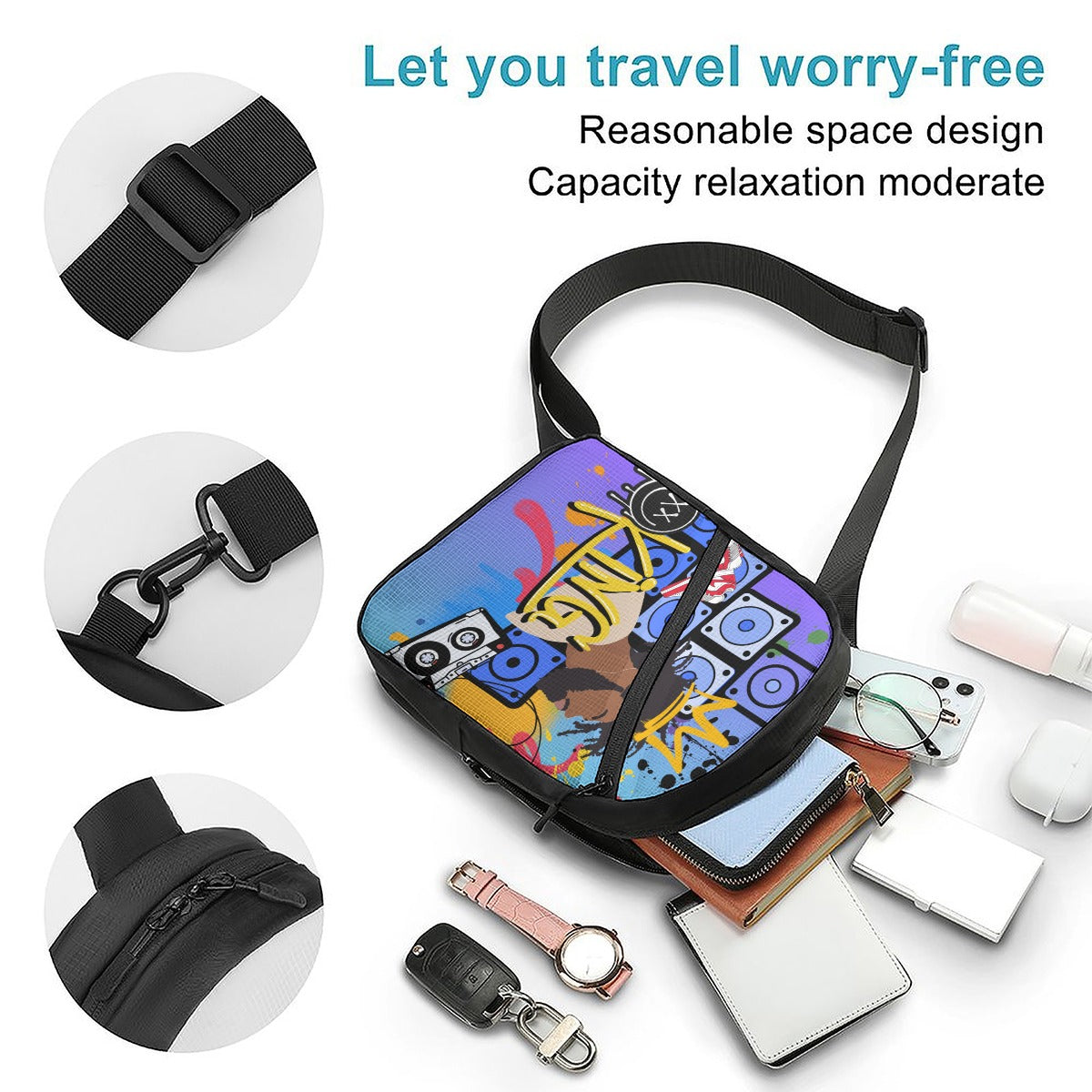Afro Music Themed Colorful Graphic Folding chest bag
