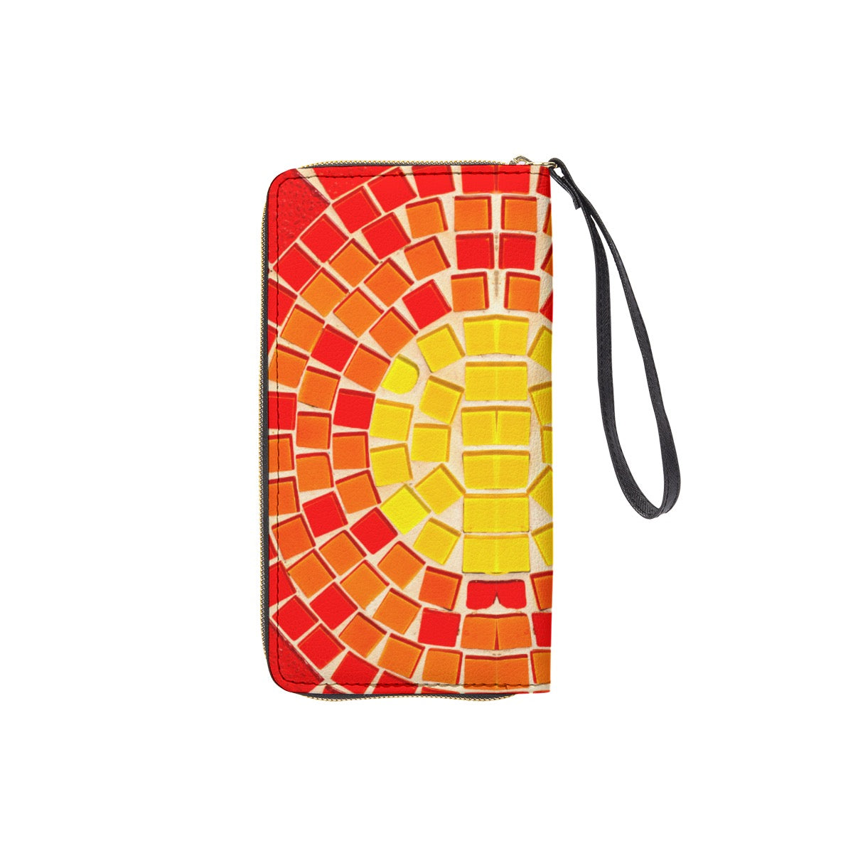 Colorful Tile Art Long Wallet With Black Hand Strap