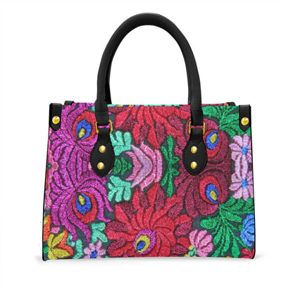 Floral Embroidery Inspired Women's Tote Bag With Black Handle