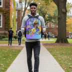 Graphic Student Backpack featuring Graffiti-inspired Urban Art and Black-Themed Aesthetic.
