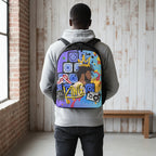 Graphic Student Backpack featuring Graffiti-inspired Urban Art and Black-Themed Aesthetic.