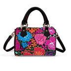 Barrel-Shaped PU Leather Handbag with Botanical Floral Motif Yoycol