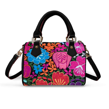 Botanical FloralThemed  Barrel-Shaped PU Leather Handbag