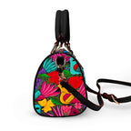 Classic Barrel-Shaped Handbag in PU Leather Featuring an All-Over Colorful Botanical and Ornithological Print Yoycol