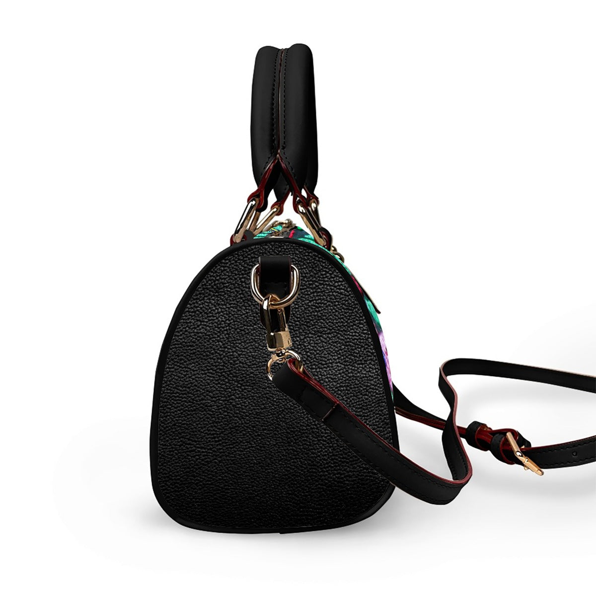 Botanical Floral Themed Barrel-Shaped PU Leather Handbag