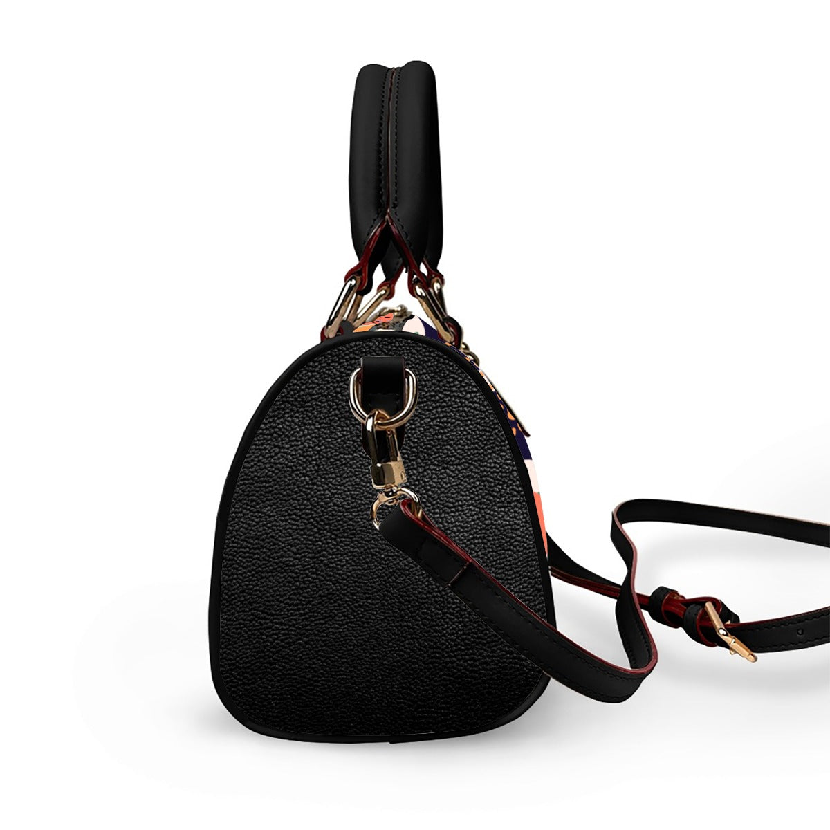 Colorful Patterned Classic Barrel-Shaped PU Leather Handbag