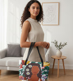 Graphic Shopping Tote Bag Featuring Afro-Centric Art, Accompanied by a Matching Black Mini Purse Yoycol