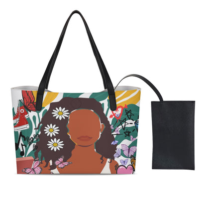 Afro Woman Art Graphic Shopping Tote Bag With Black Mini Purse