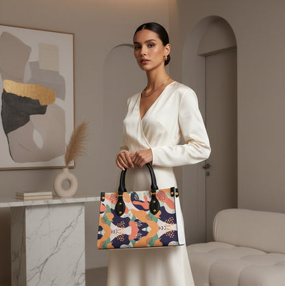 Colorful Patterned Women's Tote Bag With Black Handle