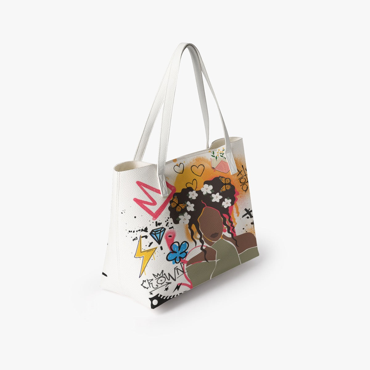 Afro Love & Music Themed Stylish PU Leather Tote Bag
