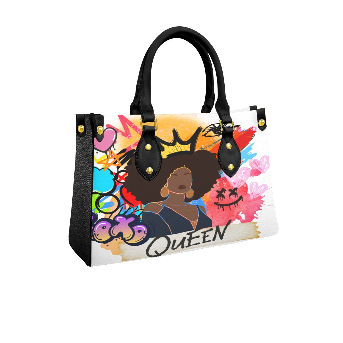 Women's Tote Bag Featuring Afro Queen Graphic Art and Black Handles
