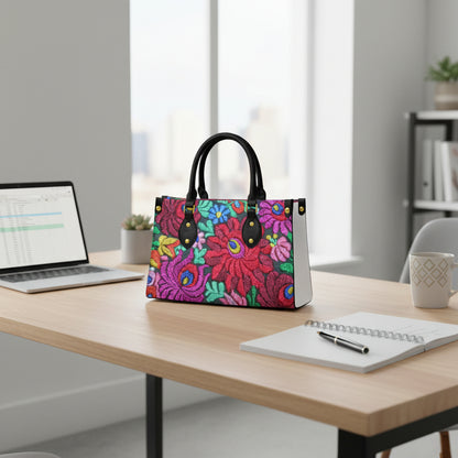 Floral Embroidery Inspired Women's Tote Bag With Black Handle