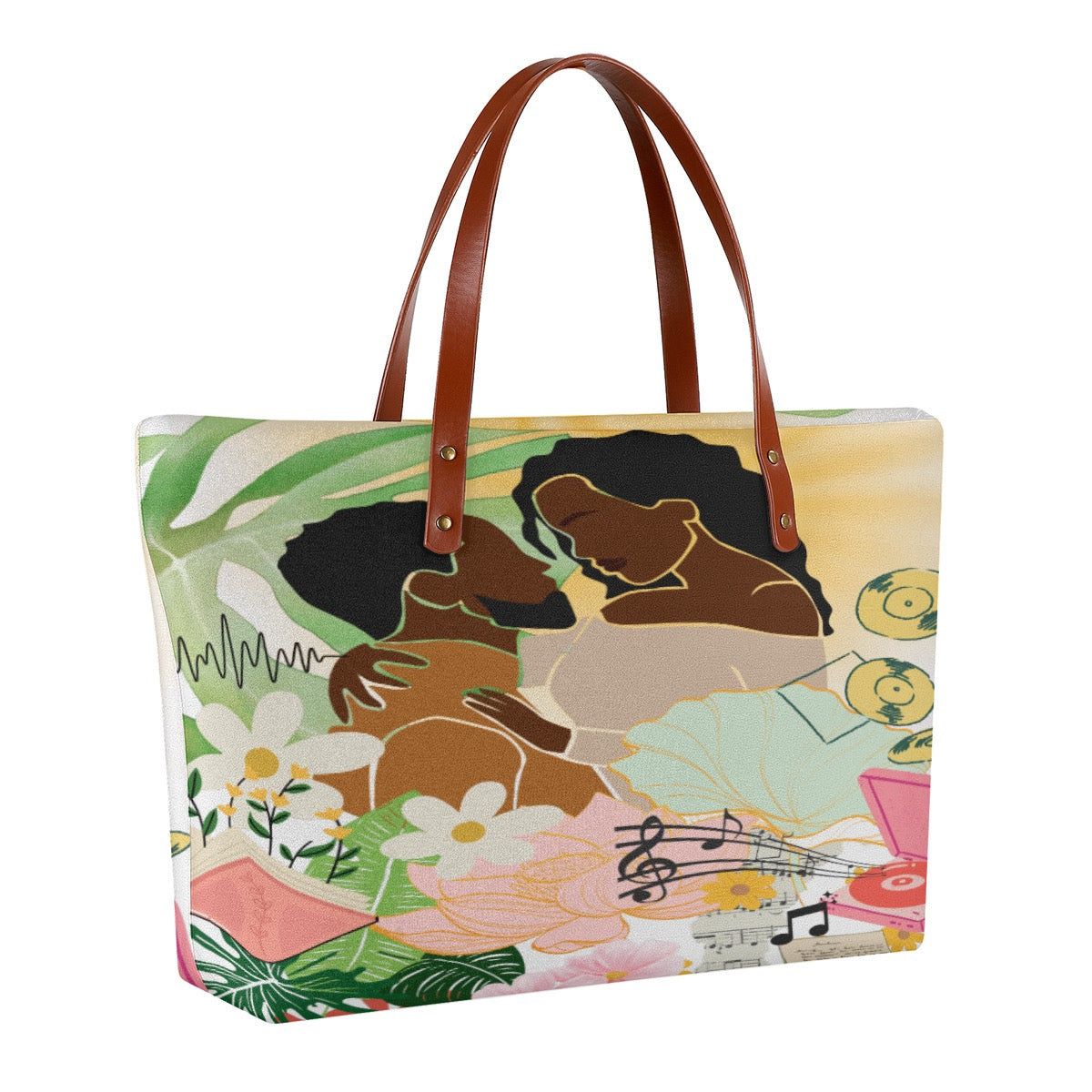Black Love Artwork, Floral Themed Women's Tote Bag | Diving Cloth