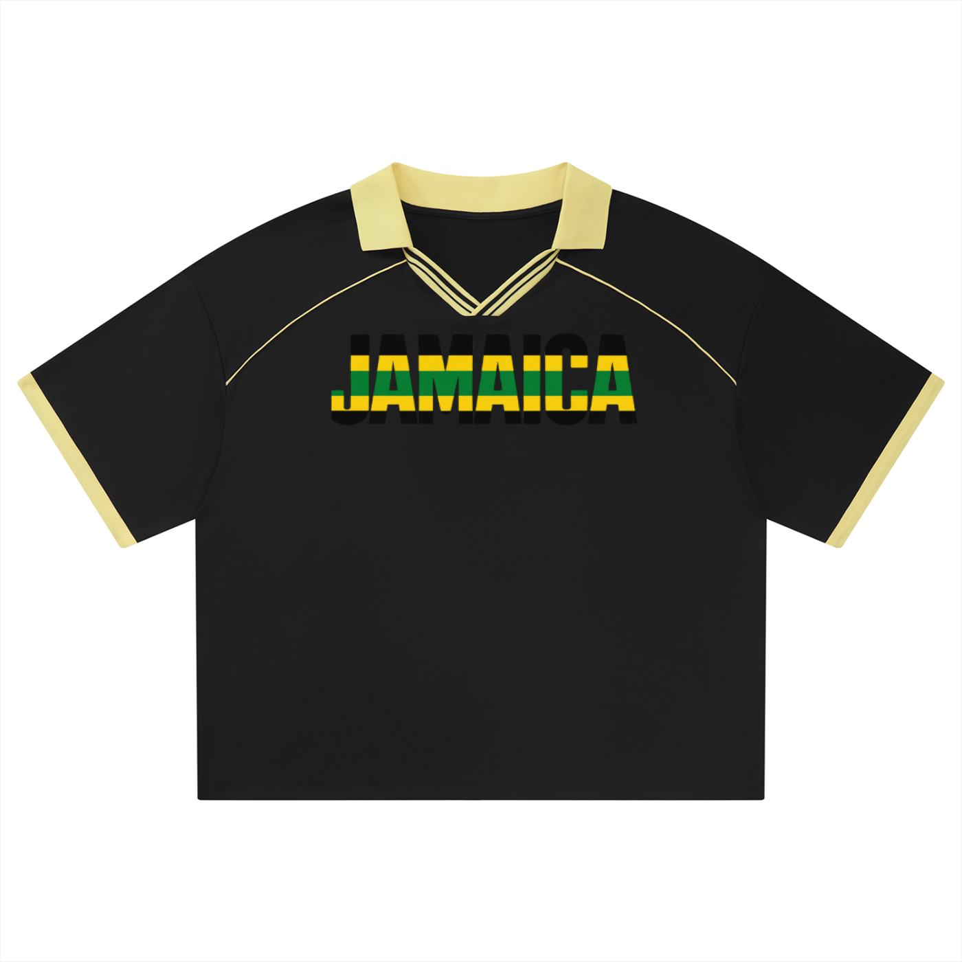 Jamaica Flag ThemedUnisex Collared Piping Boxy Soccer Jersey