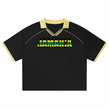 Jamaica Flag ThemedUnisex Collared Piping Boxy Soccer Jersey