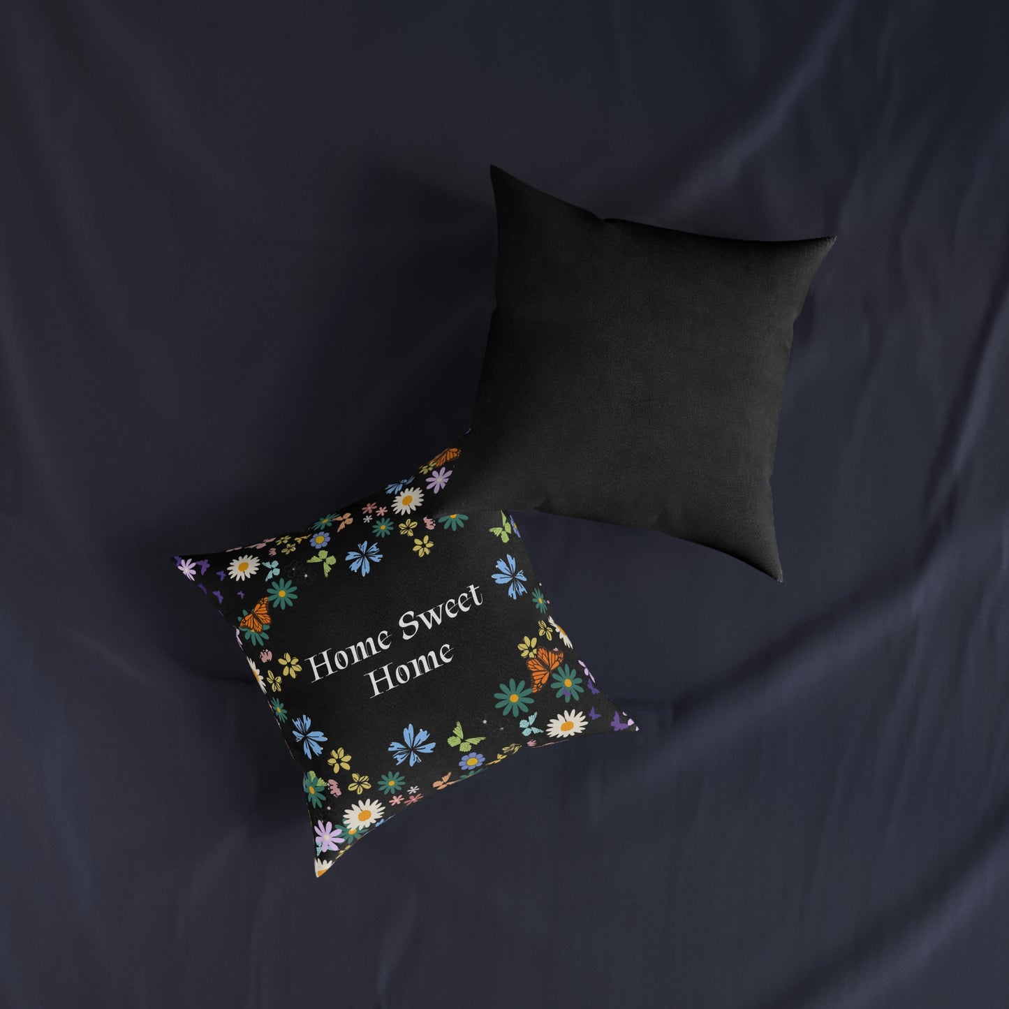Floral Home Sweet Home Square Pillow - Cozy Decor for Living Room & Bedroom