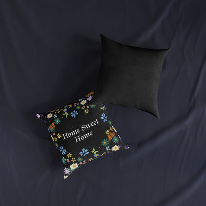 Floral Home Sweet Home Square Pillow - Cozy Decor for Living Room & Bedroom