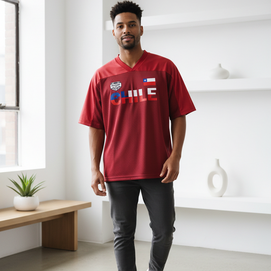 Chile Flag Themed Graphic Mesh V-Neck Soccer Jersey