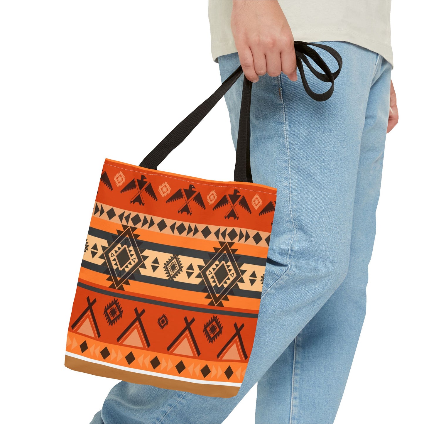 Southwestern Aztec Pattern Tote Bag — Orange Tribal All-Over Print