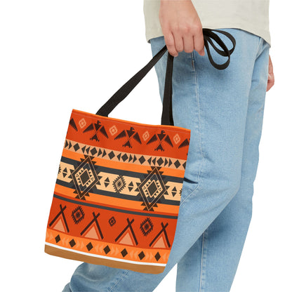 Southwestern Aztec Pattern Tote Bag — Orange Tribal All-Over Print