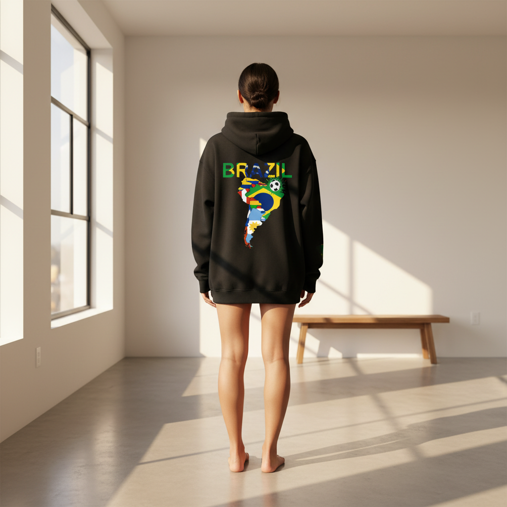 Brazil Flag Themed Graphic Unisex  Oversize Fleeced Hoodie