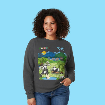 Panda Kingdom Crewneck Sweatshirt — Scenic Bamboo Forest Graphic