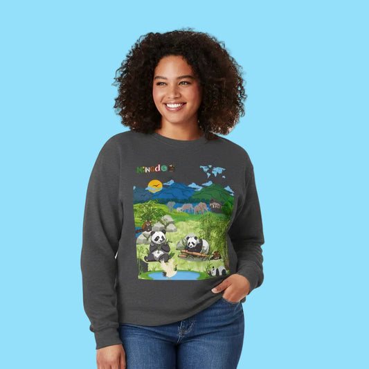Panda Kingdom Crewneck Sweatshirt — Scenic Bamboo Forest Graphic