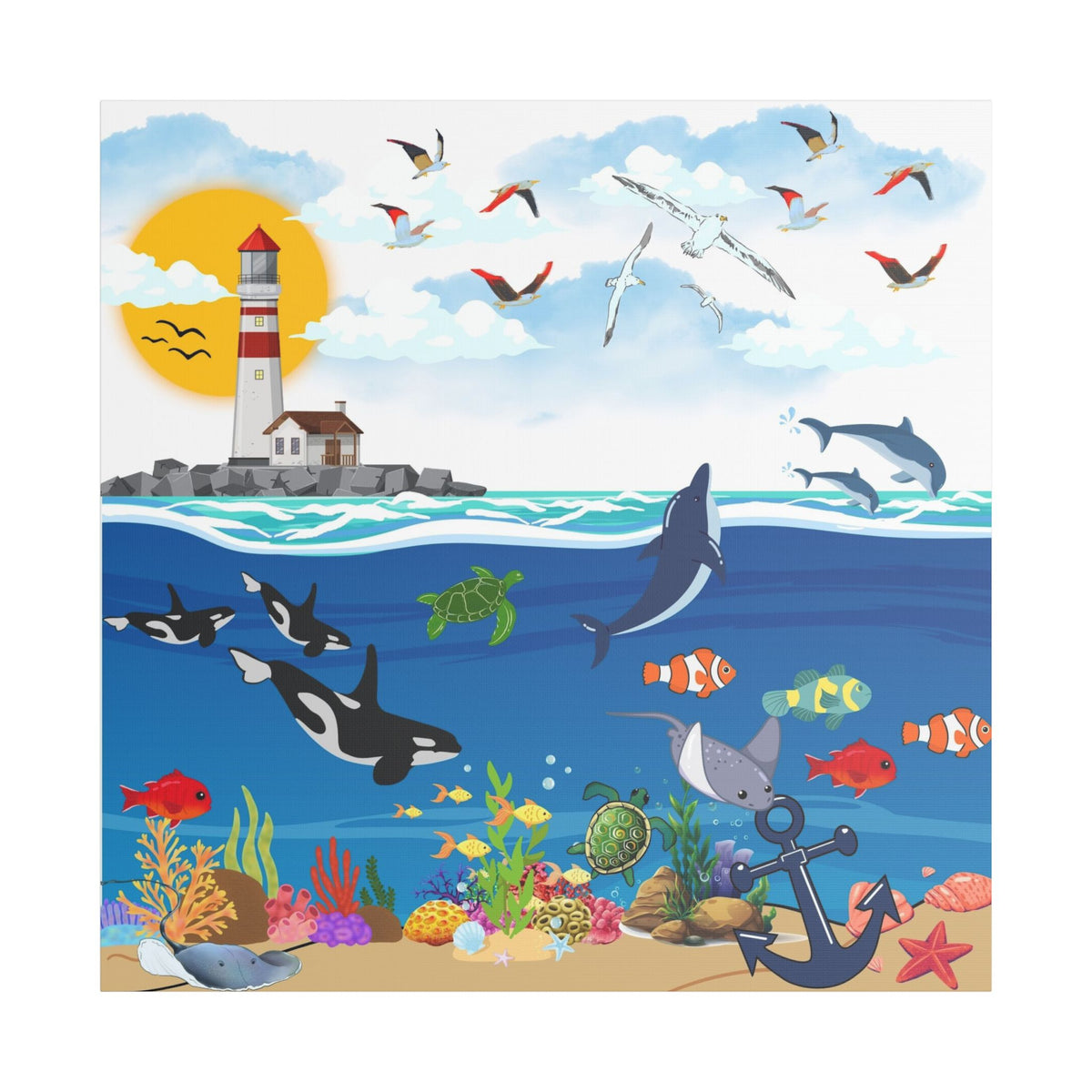Vibrant Ocean Scene Canvas Wall Art, Nautical Decor for Beach Lovers, Coastal Living Printify