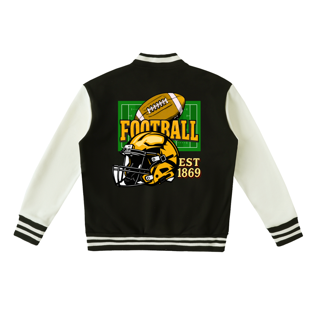 Graphic Unisex Football Themed Two-Tone Fleeced Varsity Jacket