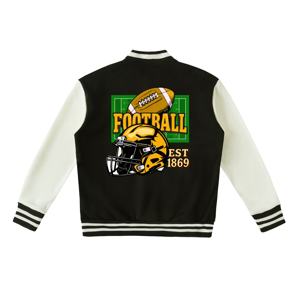 Graphic Unisex Football Themed Two-Tone Fleeced Varsity Jacket