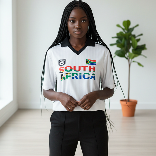 South African Flag Themed Graphic Collar Striped Soccer Jersey
