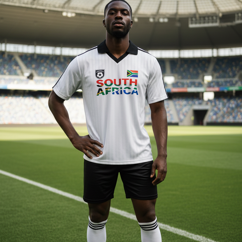 South African Flag Themed Graphic Collar Striped Soccer Jersey