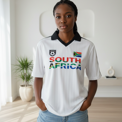 South African Flag Themed Graphic Collar Striped Soccer Jersey